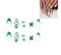 24 Pieces Removable Simple Love Hearts Push On Nails Fake False French Four Leaf Clover Almond Lace for Girls Lace for Girls