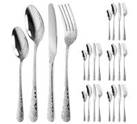 24 Pieces Retro Rose Carved Silverware Set for 6 People, Stainless Steel Cutlery Set, Mirror Polished Fork Spoon Knife Kit with Delicate Floral Design for Restaurant Home Kitchen Use(Silver)