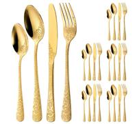 24 Pieces Retro Rose Carved Silverware Set for 6 People, Stainless Steel Cutlery Set, Mirror Polished Fork Spoon Knife Kit with Delicate Floral Design for Restaurant Home Kitchen Use(Gold)