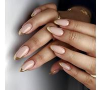 24 Pieces Reusable Stick On Nails French Artificial Nails Almond Shape False Shiny Press For Women