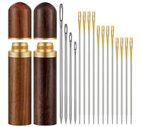 24 Pieces Self Threading Needles Easy Threading Needles and 4 Pieces Large-Eye Hand Sewing Needles with 2 Pieces Wooden Needle Case for Storing Handmade Sewing Embroidery Needle Accessories