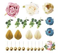 24 Pieces Set of Cake Decorations, Decorative Simulation Flowers, Vintage Cake Decorations, Cake Ball Accessories, Folding Fan Inserts, Creative Dessert Decorations, Birthday Cake Inserts