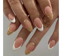 24 pieces shimmering french style design with glitter tips, durable, ABS false nails, safe material, elegant faux
