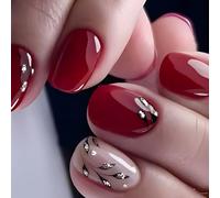 24 Pieces Shiny Full Cover Nail Stick Short Oval Fake Nails Lovely Leaf Press Nail Shining Artificial Nails