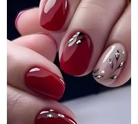 24 Pieces Shiny Full Covers Glue On Nails Short Oval False Nails Beautiful Leaf Press On Glitter Artificial