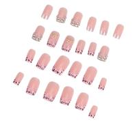 24 Pieces Short French Tip Square Shape False Nails Stick on with Bows and Flower Design for Women Stick on
