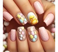 24 Pieces Short Press on Nails Nails with Chick Naol Manicure for Festive Occasion