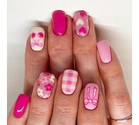24 Pieces Short Square False Nails Glossy Acrylic Nails With Colorful Flowers For A Natural Manicure Stick On Nail