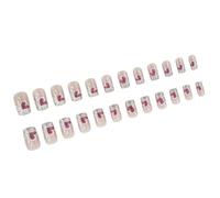 24 Pieces Short Square French Tip False Nails With Heart Designs Glitters Press On Nails For Women Valentines Nails Art