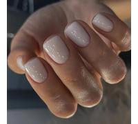 24 pieces short square press on nails for women, full covers artificial fingernails, shiny acrylic nails for various occasions, stick nail