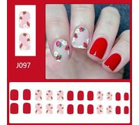 24 Pieces Short Square Press On Nails With Elegant Strawberry Flower Stick On Nails Manicure Nails Decoration For Women