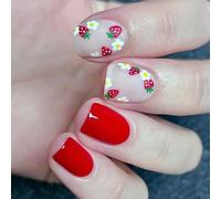 24 Pieces Short Square Press On Nails With Elegant Strawberry Flower Stick On Nails Manicure Nails Decoration For Women