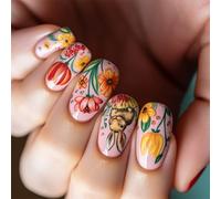 24 Pieces Short Square Press On Nails With Stylish Floral Pattern Fashion Designs False For A Stylish Look False Nail For Women
