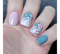 24 Pieces Short Square Press Simple Acrylic Fake Nails Glossy Artificial Nail Flowers Adhere To Nails For Party