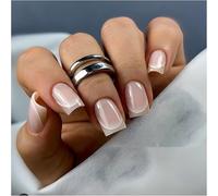 24 Pieces Short Square Stick On Nails French Tip Press On Manicure Decoration Acrylic False For Women French Nail Art