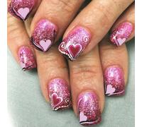 24 Pieces Short Square Valentine's Day Press on Nails Love Heart Glitters False for Women Manicure Nai Decors Party Ready