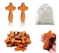 24 Pieces Small Wood Crosses, 2.36in Portable Prayer Pocket Holding Crosses,Crucifix,Natural Wooden Crosses Pendants for Party Favors Necklace Jewelry Making DIY Craft Handmade (Brown)