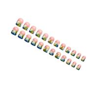 24 Pieces Spring Flowers False Nails Short Square False Nails with Elegant Gold Shiny Daisy Pattern French Fashion Short Square Cheating Hooves