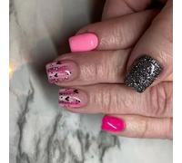 24 Pieces Valentine’s Day Press Stick Nails Heart Pattern Square Faux Nails Long Use for Parties Weddings Valentine's Day Faux Nail