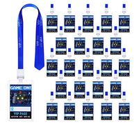 24 Pieces VIP Video Game Pass Holder with Lanyard Video Game Party Favors VIP Pass Card Tickets for Birthday Party Supplies