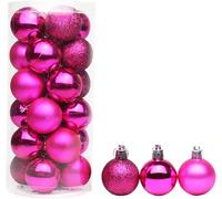 24 Pieces x 60 mm Christmas Tree Baubles Shatterproof Christmas Tree Hanging Decoration - Matt, Gloss and Glitter Finish - Deep Pink