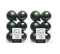 24 Pine Green Christmas Baubles 6cm Shatterproof Tree Ornaments Shiny Matt Decorations