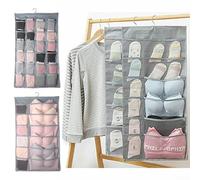 24 Pocket Hanging Storage Bag with Metal Hanger for Organizing Bras and Underwear, Efficient Closet Space Utilization (Grey: 12+24 Grids)