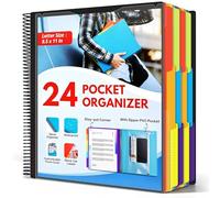 24 Pocket Poly Project Organizer for Office & Home, Large Capacity Expandable File Folder with Dividers, Heavy Duty Accordion Folder for Documents, Bills, Files Organization (Black)