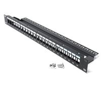 24-Port 1U Blank Patch Panel with Cable Management Bar, Unshielded, 19-Inch Rack Mount, Compatible with Cat6A, Cat5, Cat5e, Cat6, Cat7, Cat8, Cat9 Snap-in Keystone Jacks