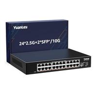 24 Port 2.5G Umanaged Ethernet Switch, 24 x 2.5Gb Base-T Ports, 2 x 10G SFP+, Compatible with 100/1000/2500Mbps, Metal Fanless, Desktop/Rack Mount YuanLey 2.5Gbe Network Switch for AP, NAS, PC