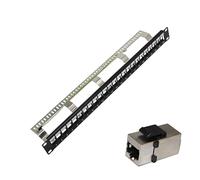 24 Port FTP Shielded Blank Empty Network Patch Panel Rack Mounted 19 inch 1U with Rear Cable Management Arm for Cat 5e/Cat 6/Cat 6A (FTP Cat 6)