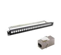 24 Port FTP Shielded Blank Network Patch Panel Rack Mounted 19 Inch Empty 1U with Tray for Cat 5e/Cat 6/Cat 6A Inline Keystone Jack Modular Distribution Frame (Shielded FTP Cat 6A Patch Panel)
