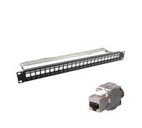 24 Port FTP Shielded Blank Network Patch Panel Rack Mounted 19 Inch Empty 1U with Tray for Cat 5e/Cat 6/Cat 6A Inline Keystone Jack Modular Distribution Frame (FTP Cat 6A Shielded with Keystone Jack)