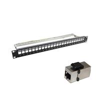 24 Port FTP Shielded Blank Network Patch Panel Rack Mounted 19 Inch Empty 1U with Tray for Cat 5e/Cat 6/Cat 6A Inline Keystone Jack Modular Distribution Frame (FTP Cat 5e Patch Panel)