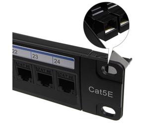 24 Port Rack Mount RJ45 CAT5e In Line Through Coupler Patch Panel with Back Bar