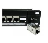 24 Port Rack Mount RJ45 CAT6A SHIELDED Through Coupler Patch Panel with Back Bar