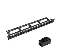 24 Port UTP Unshielded Blank Network Patch Panel Rack Mounted 19 inch 1U with Rear Cable Management Arm Empty for Cat 5e/Cat 6/Cat 6A Inline Keystone Panel (UTP Cat 6 Black)