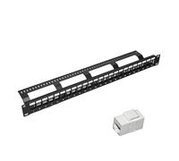 24 Port UTP Unshielded Blank Network Patch Panel Rack Mounted 19 inch 1U with Rear Cable Management Arm Empty for Cat 5e/Cat 6/Cat 6A Inline Keystone Panel (UTP Cat 3 White)