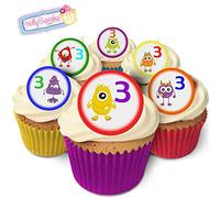 24 Pre-Cut Edible Wafer Cake Toppers: Monsters 3rd Birthday