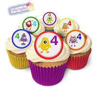 24 Pre-Cut Edible Wafer Cake Toppers: Monsters 4th Birthday