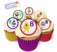 24 Pre-Cut Edible Wafer Cake Toppers: Monsters 8th Birthday