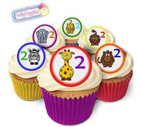 24 Pre-Cut Edible Wafer Cake Toppers: Wild Animals 2nd Birthday