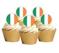 24 Pre Cut Irish Ireland Flag Edible Wafer Paper Round Cake Toppers Decorations - Perfect for St Patricks Day