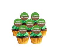 24 Precut 40mm Round Pixel Pixelated Gaming Style Happy Birthday Edible Wafer Paper Cake Toppers L