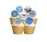 24 Precut Aeroplane Plane Jet Air Travel Themed Edible Wafer Paper Cake Toppers Decorations - 8 different planes