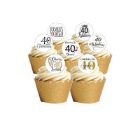 24 Precut Cheers to 40 years Age 40 Forty Fortieth 40th Birthday Edible Wafer Paper Cake Toppers Decorations