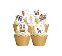 24 PRECUT Childrens Christmas Nativity Edible Wafer Paper Round Cake Toppers Decorations