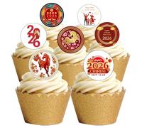 24 Precut Round Chinese New Year 2026 Year Of The Horse Edible Wafer paper Cake Toppers Decorations