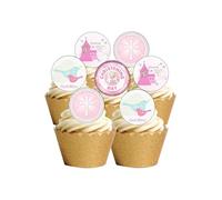 24 Precut Round Edible Wafer Paper Christening Baby Girl Cake Toppers Decorations