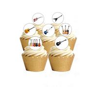 24 Precut Round Edible Wafer Paper Guitar Musical Instrument Themed Cake Toppers Decorations